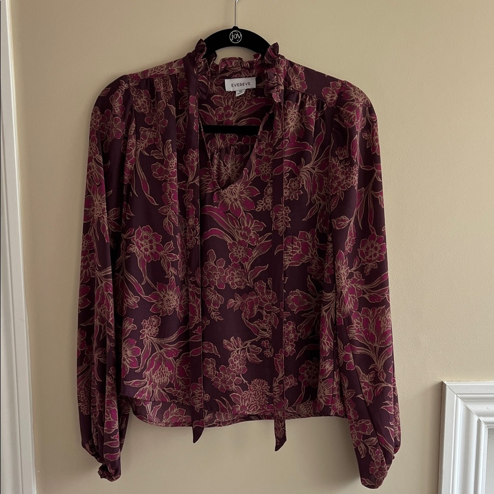 Evereve Burgundy and Pink Floral Blouse